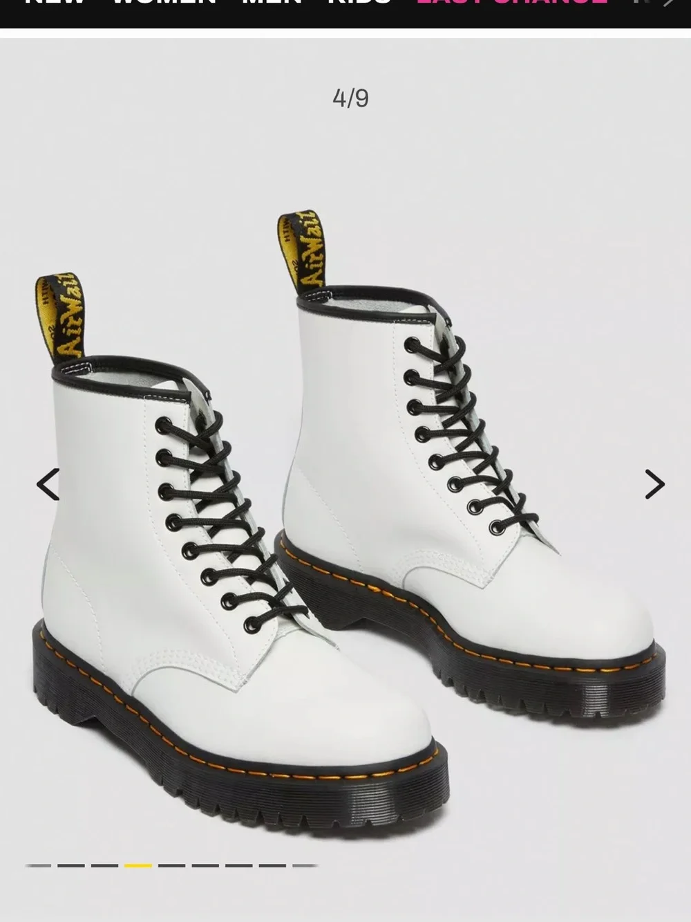 Dr. Martens White Leather 8-Eye Lace-Up Platform Boots with Black Laces